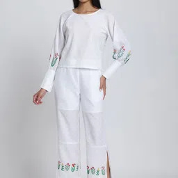 Shaye White Embroidered Cotton Casual Co-ords-image-19