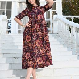 DECKEDUP Women Floral Print Cotton Empire Midi Dress-image-87