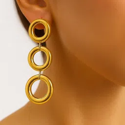 ISHTAARA Women Gold Circular Stainless Steel Drop Earrings-picture-0
