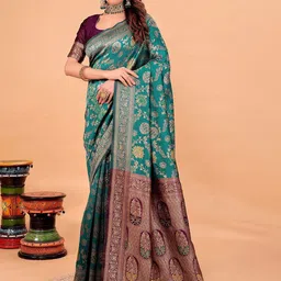 Florence Floral Woven Design Silk Cotton Kanjeevaram Saree-picture-40