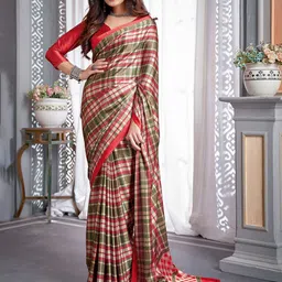 Anouk Rustic Checked Poly Crepe Block Print Saree-79