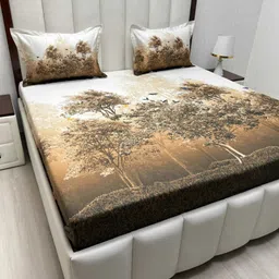 Pure Decor Majestic Brown Floral Printed Pure Cotton 260 TC King Bedsheet Set 2.74 x 2.74m-picture-4
