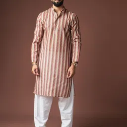Rawayi Men Striped Mandarin Collar Straight Kurta-picture-17