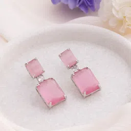 Manikya Rhodium-Plated American Diamond Studded Square Drop Earrings-31