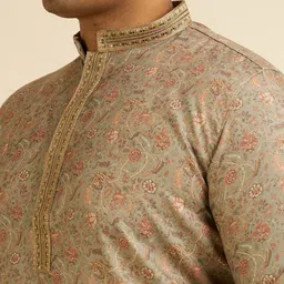 Manyavar Plus Size Printed Thread Work Kurta with Pyjamas image 2