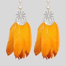 Weariton Women Silver Toned Floral Feather Drop Earrings-image-56