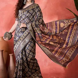 Sangria Ethnic Motifs Printed Banarasi Saree-image-57