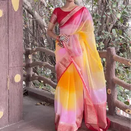 KALINI Tie and Dye Zari Organza Saree-image-81