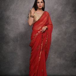 DIVASTRI Mirror Work Poly Georgette Saree image 2