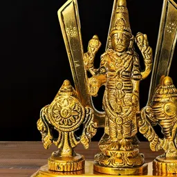 DARIDRA BHANJAN Gold-Toned & Black Shankh Chakra Tilak Religious Idol Showpiece-6