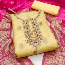 HERE&NOW Floral Woven Design Beads and Stones Organza Unstitched Dress Material-image-69