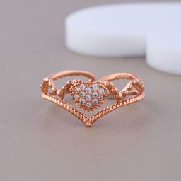 GC PREMIUM JEWELLERY Rose Gold-Plated Stones Studded Heart-Shaped Ring-image-40