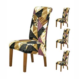 HOKIPO Set Of 4 Burgundy Colored & Black Printed Suitable Chair Covers-11