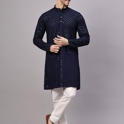 Yugnik Men Embroidered Regular Sequinned Kurta with Pyjamas-picture-0