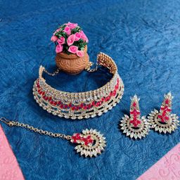 VATSALYA creation Rose Gold-Plated Artificial Stone Studded Jewellery Set-16