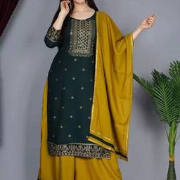 KALINI Women Embroidered Regular Mirror Work Kurta with Palazzos & With Dupatta-picture-1