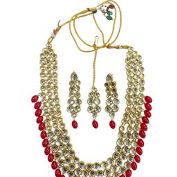 Saree Swarg Gold-Plated Stone-Studded & Beaded Jewellery Set-image-30