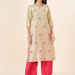 RANGMANCH BY PANTALOONS Floral Embroidered Thread Work Straight Kurta-image-99