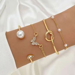 GOLDIWALA Women 4 Crystals Gold-Plated Kada Bracelet-51