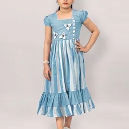 BAESD Girls Striped Puff Sleeve Fit & Flare Midi Dress-picture-31