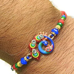 ORANGENYSHA Set Of 3 AD Studded & Beaded Cotton Thread Rakhis image 2