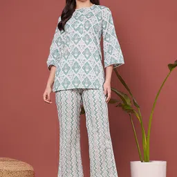 ETC Floral Printed Pure Cotton Top With Trousers-image-92