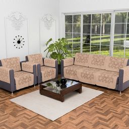RUBOXA Brown Printed Cotton Sofa Cover With Arms-image-23