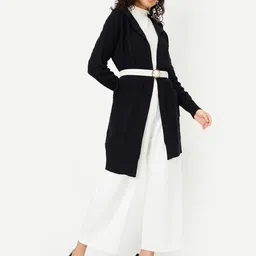 max Women Cable Knit Hooded Longline Cardigan-image-19