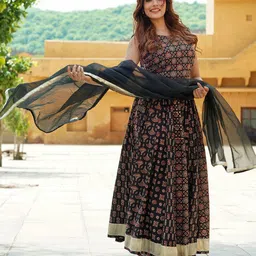 KALINI Printed Block Print Cotton Ready to Wear Lehenga & Blouse With Dupatta-image-68