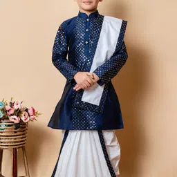 NFC CREATION Boys Ethnic Motifs Embroidered Regular Sequinned Dupion Silk Kurta with Dhoti Pants & With-17