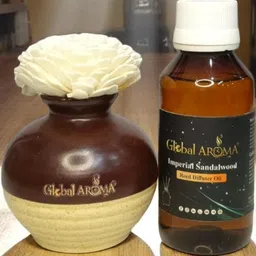 GLOBAL AROMA Imperial Sandalwood Fragracne Ethenic Flower Pot Reed Diffuser Set-9