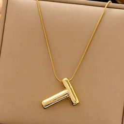 Estailo fashion Gold-Plated T Initial Alphabet Pendant With Chain-image-106