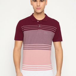 Duke Men Striped Polo Collar Cotton T-shirt-image-72