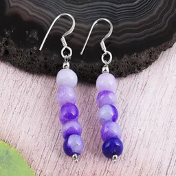 Nirvana Sterling Silver Rhodium-Plated Opal Beaded Contemporary Drop Earrings-44