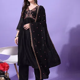 KALINI Women Ethnic Motifs Embroidered Regular Thread Work Kurta with Palazzos & With Dupatta-picture-4