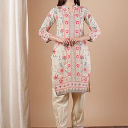 FASHOR Floral Printed Mandarin Collar Pure Cotton Straight Kurta With Trousers-picture-54