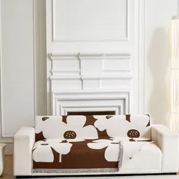 HomeCloud Brown & Off White Printed Velvet 1 Piece Sofa Cover-16
