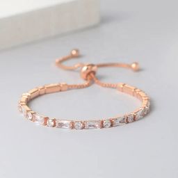 DressBerry Tennis Stainless Steel Rose Gold-Plated American Diamonds Studded Link Bracelet-16