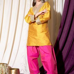 indo street Women Floral Embroidered Regular Thread Work Kurti with Trousers-46