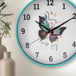 Home Centre Corsica Casablanca White Butterfly Printed Round Shaped Wall Clock-9