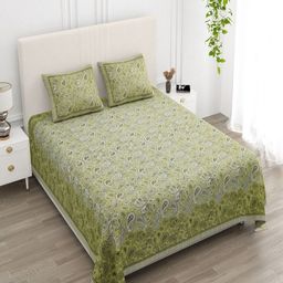 tundwal's Green & White Floral Printed Cotton 210 TC King Bedsheet Set 2.74 m x 2.28 m-image-39