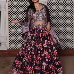 KALINI Embroidered Sequinned Silk Semi-Stitched Lehenga & Unstitched Blouse With Dupatta-picture-22