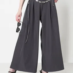 SHOWOFF Women Flared High-Rise Pleated Trousers-image-82