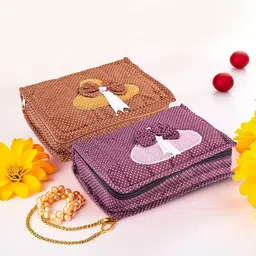 Kuber Industries Purple & Brown 2 Pieces Polka Dot Printed Jewellery Organiser-40