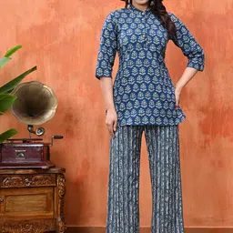 Cloth Bites Printed Pure Cotton Mandarin Collar Top With Trousers Co-Ords Set-picture-25
