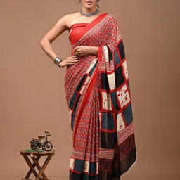Crafts Moda Floral Pure Cotton Block Print Saree-image-97