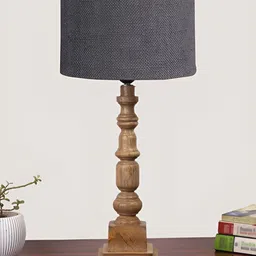 Aura Grey Wood Traditional Cylindrical Shaped Table Lamp-picture-17