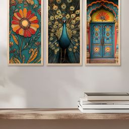 WALLLANE Brown & Tan 3 Pieces Wooden Floral And Botanical Wall Art-3