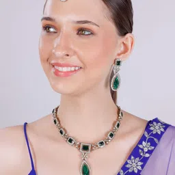 VATSALYA creation Alloy Gold- plated Green Silver Jewellery Set-25