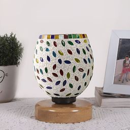 Aura White & Green Textured Cylinder Shaped Table Lamp With Base-picture-41